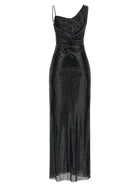 self-portrait Black Rhinestone Draped Maxi Dress Black, view 2