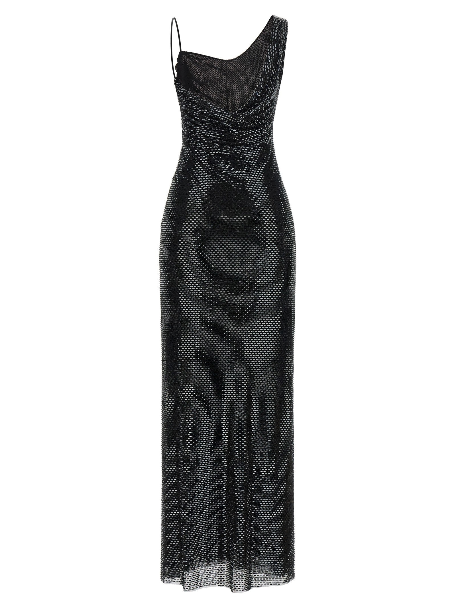 self-portrait Black Rhinestone Draped Maxi Dress Black