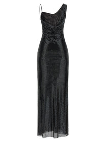 self-portrait Black Rhinestone Draped Maxi Dress Black