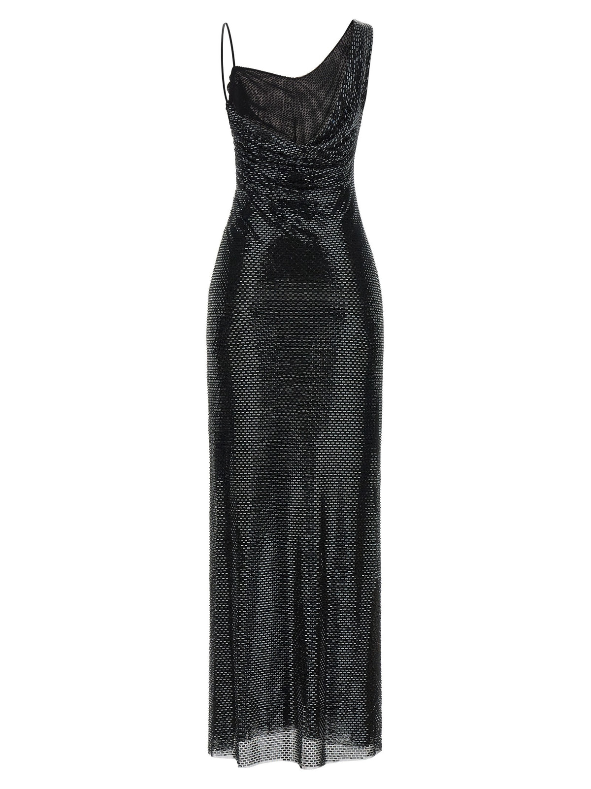 self-portrait Black Rhinestone Draped Maxi Dress Black, view 2
