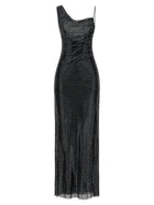 self-portrait Black Rhinestone Draped Maxi Dress Black