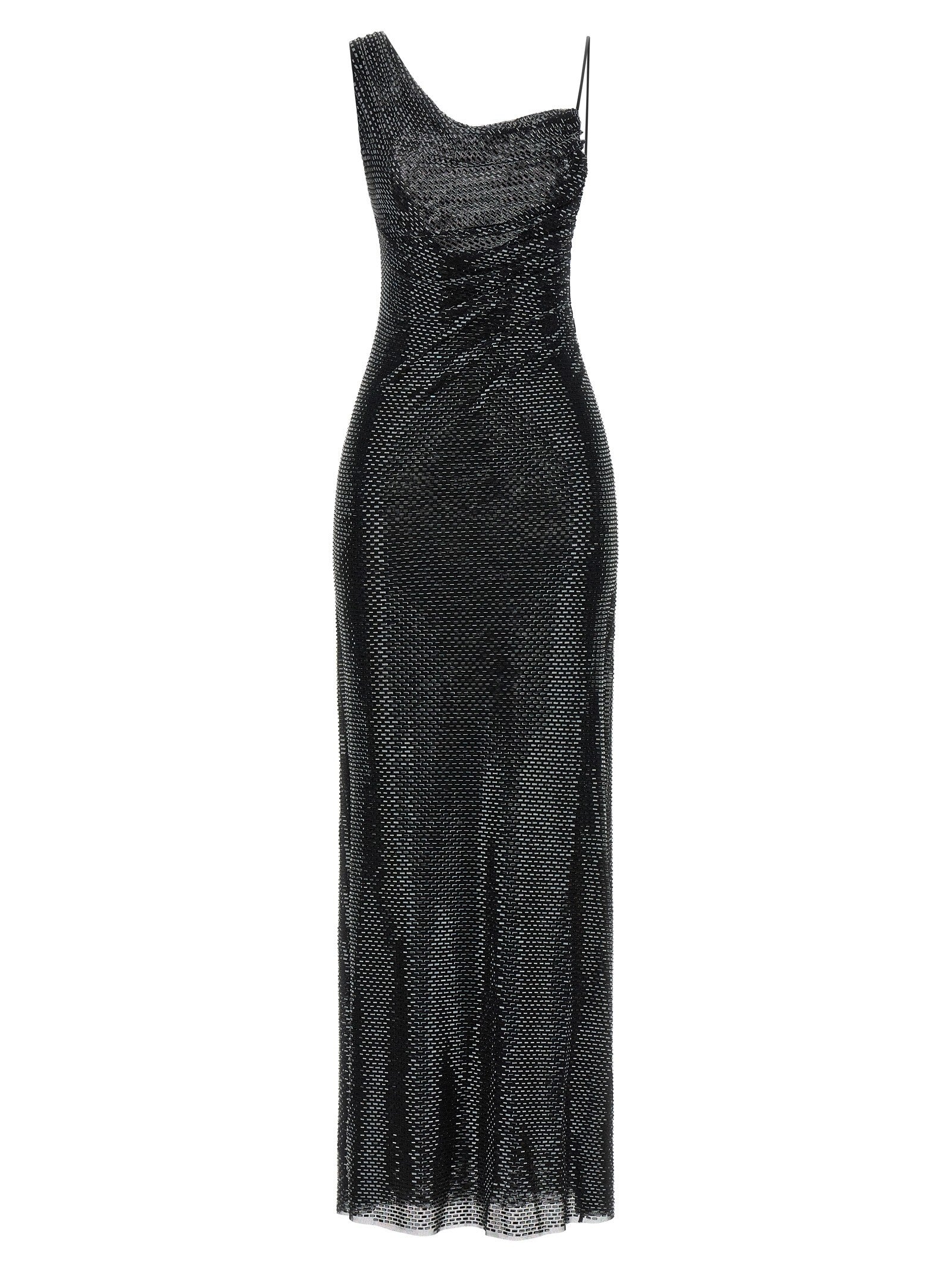 self-portrait Black Rhinestone Draped Maxi Dress Black