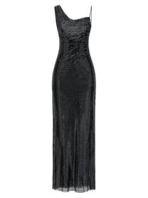 self-portrait Black Rhinestone Draped Maxi Dress Black