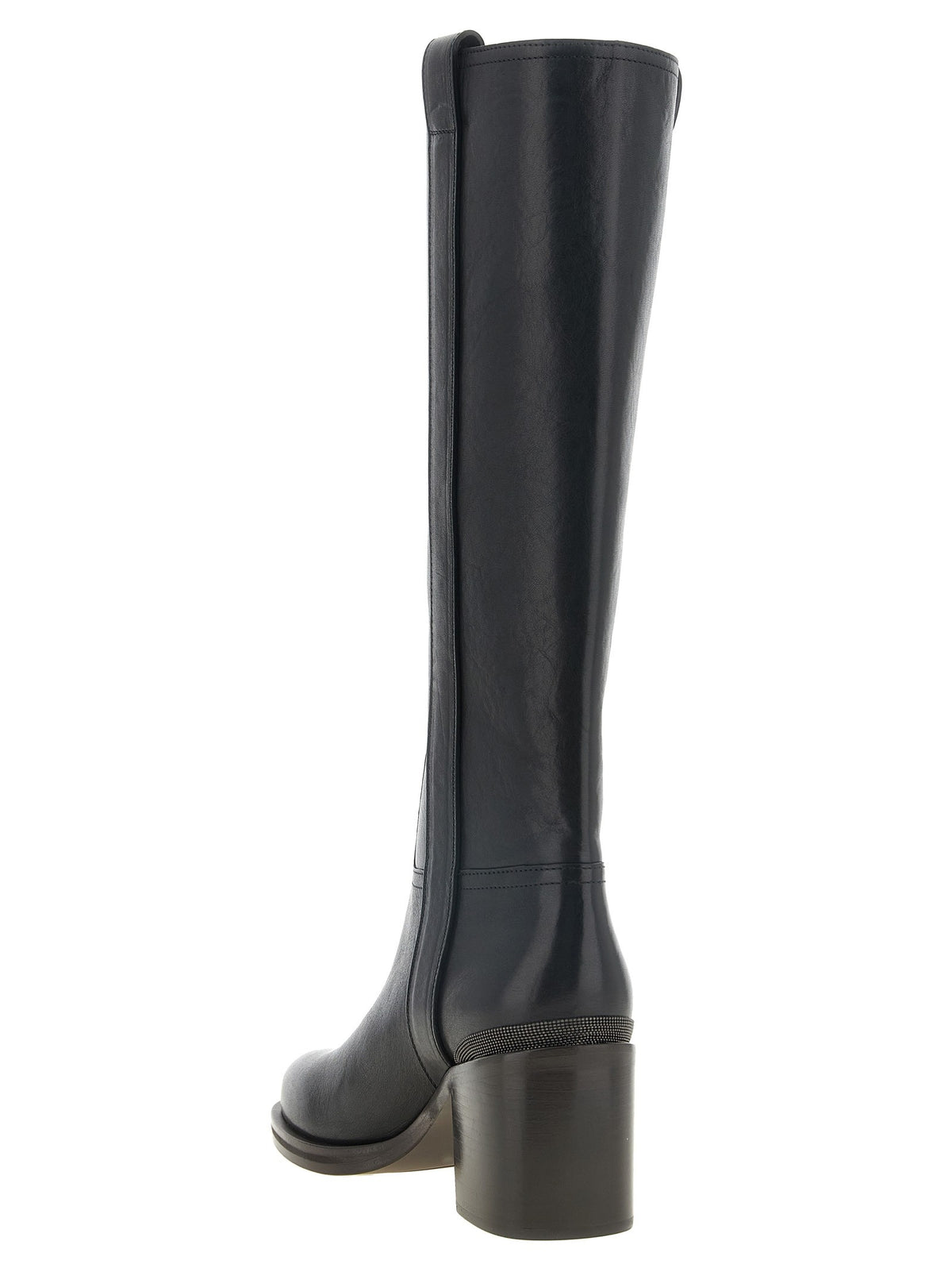 Brunello Cucinelli Black Riding Leather Boots Black