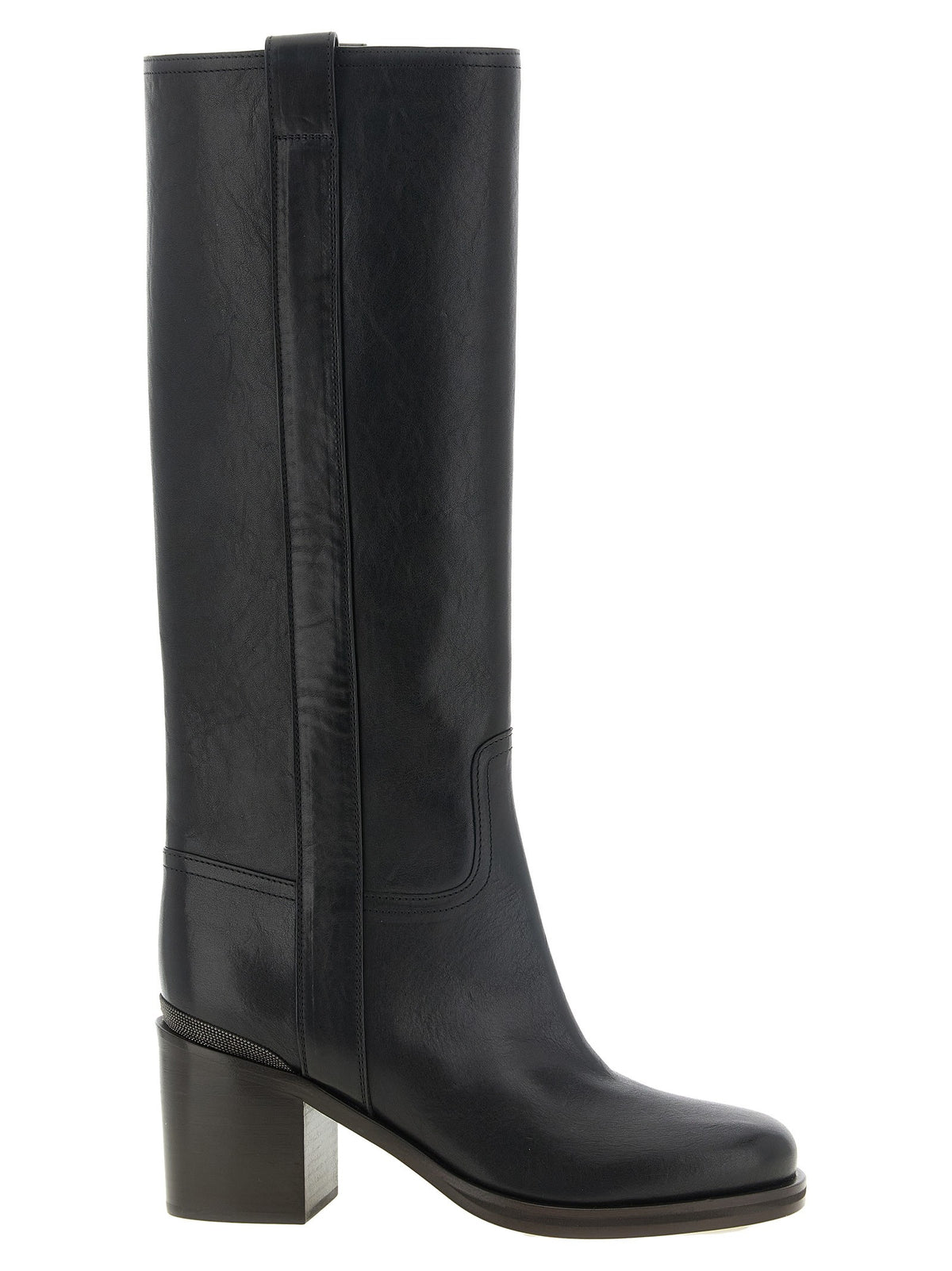 Brunello Cucinelli Black Riding Leather Boots Black