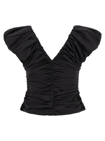 Ganni Black Ruched Top Black