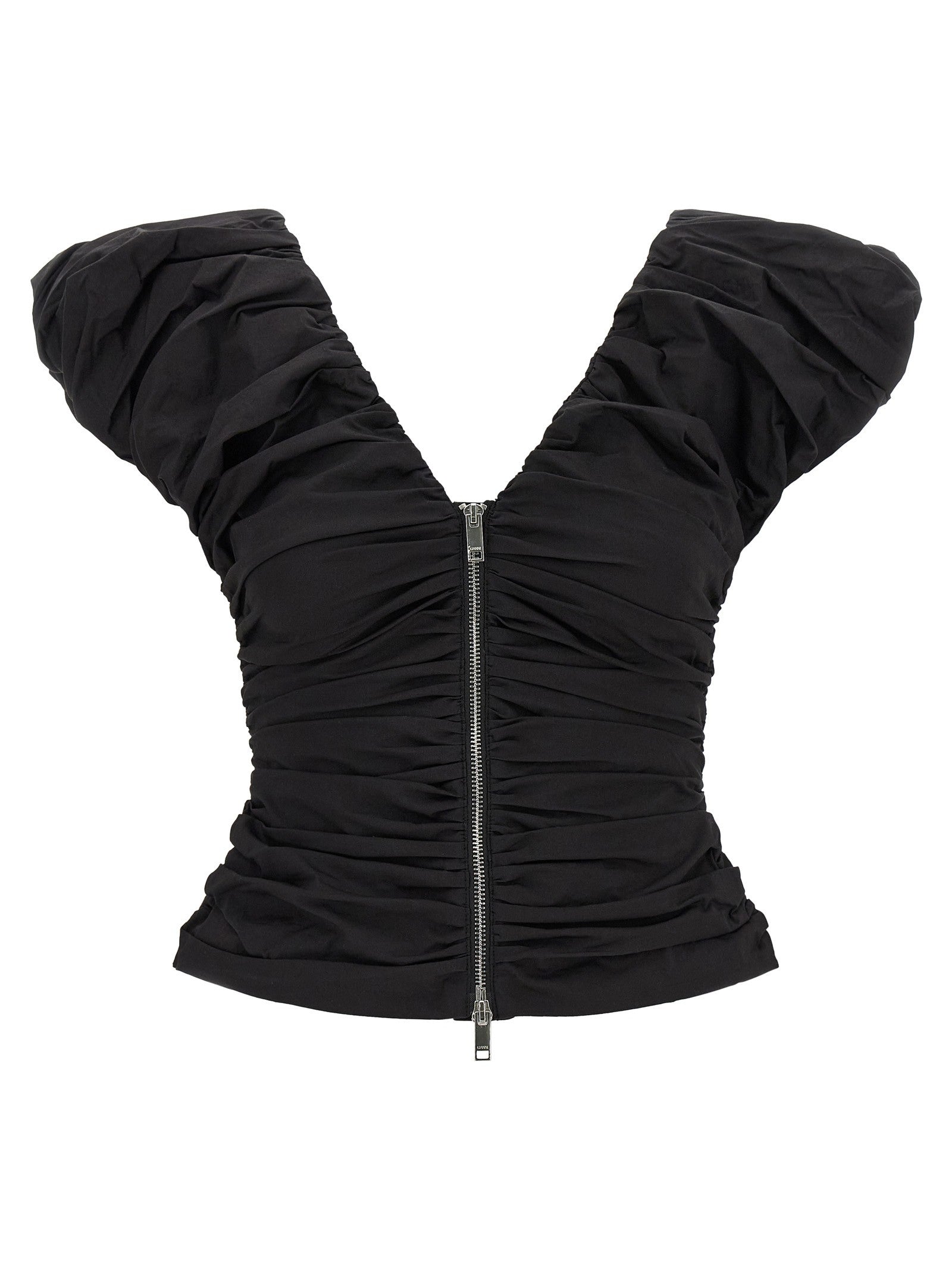 Ganni Black Ruched Top Black