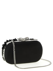 self-portrait Black Satin Floral Crystal Clutch Black