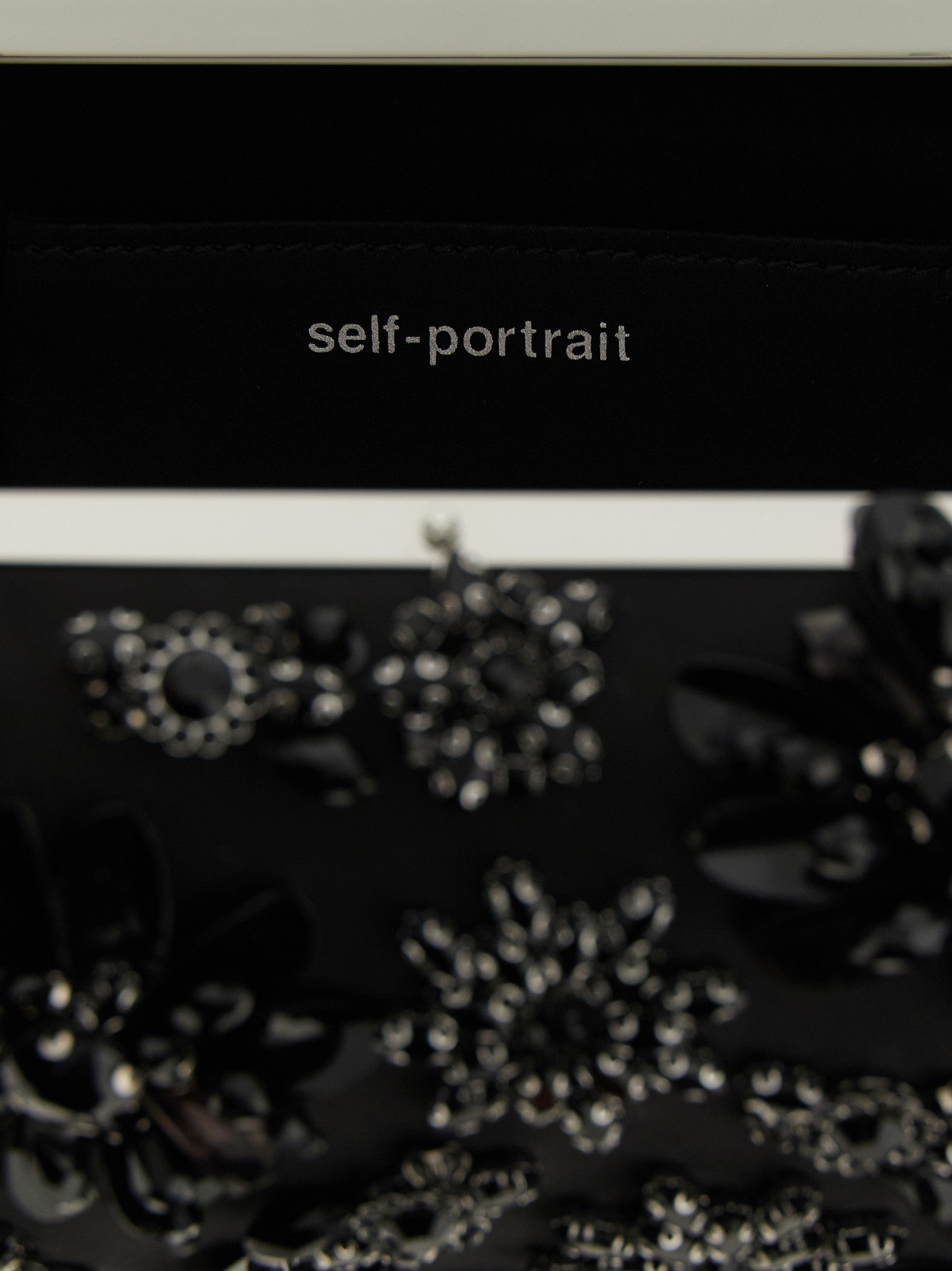 self-portrait Black Satin Floral Crystal Clutch Black