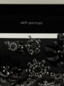 self-portrait Black Satin Floral Crystal Clutch Black