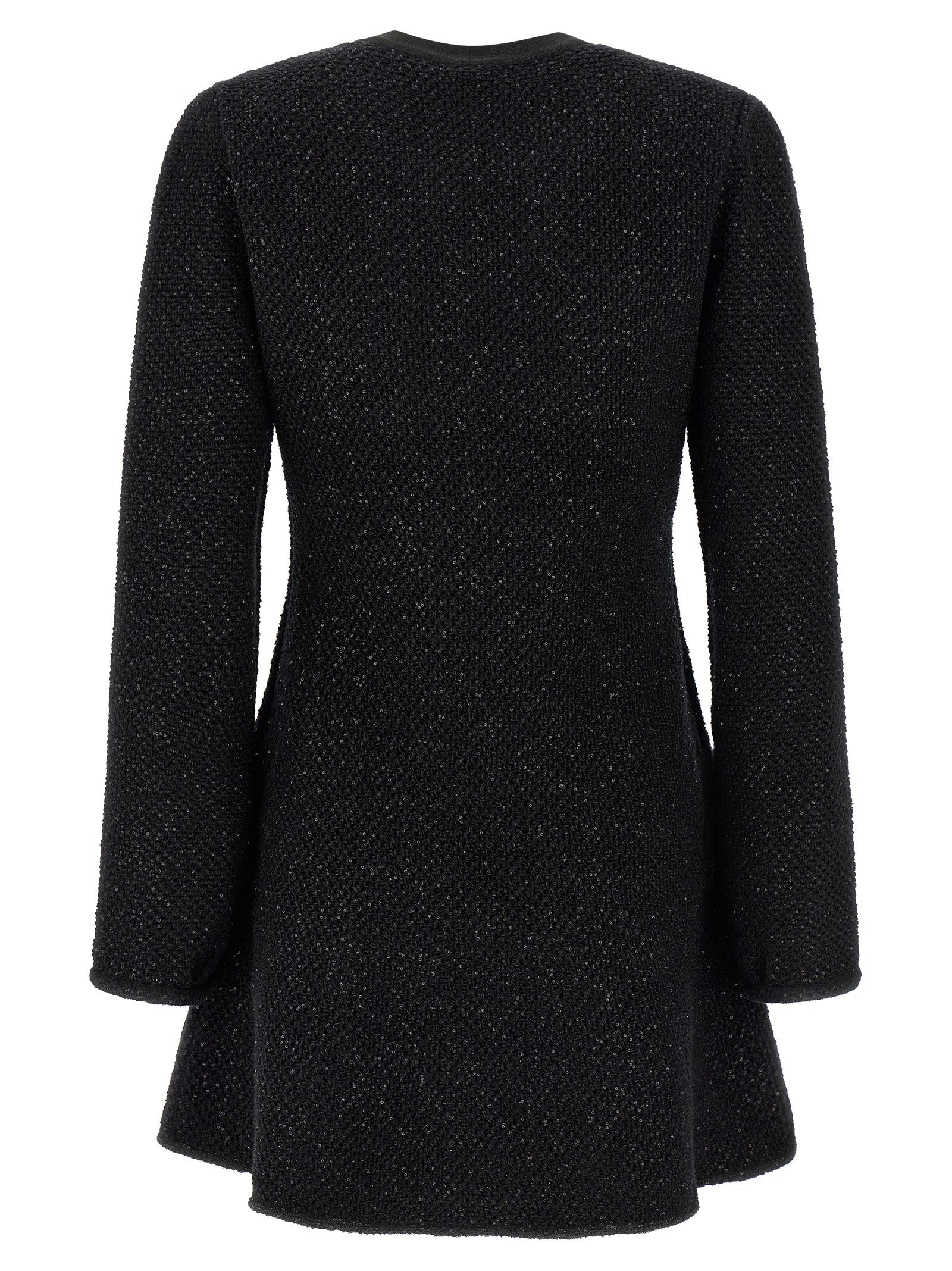 self-portrait Black Sequin Knit Mini Dress Black