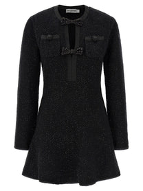 self-portrait Black Sequin Knit Mini Dress Black
