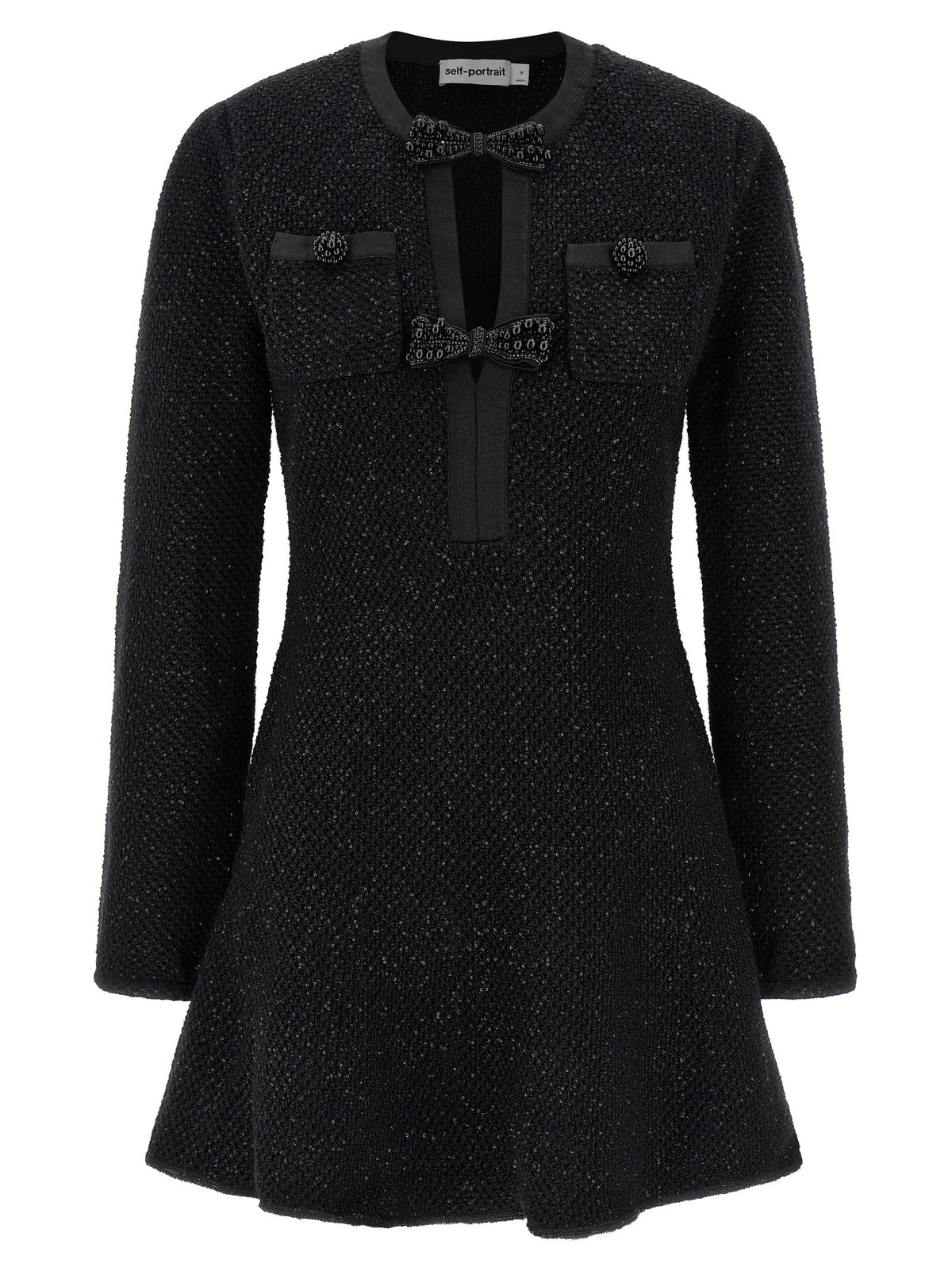 self-portrait Black Sequin Knit Mini Dress Black