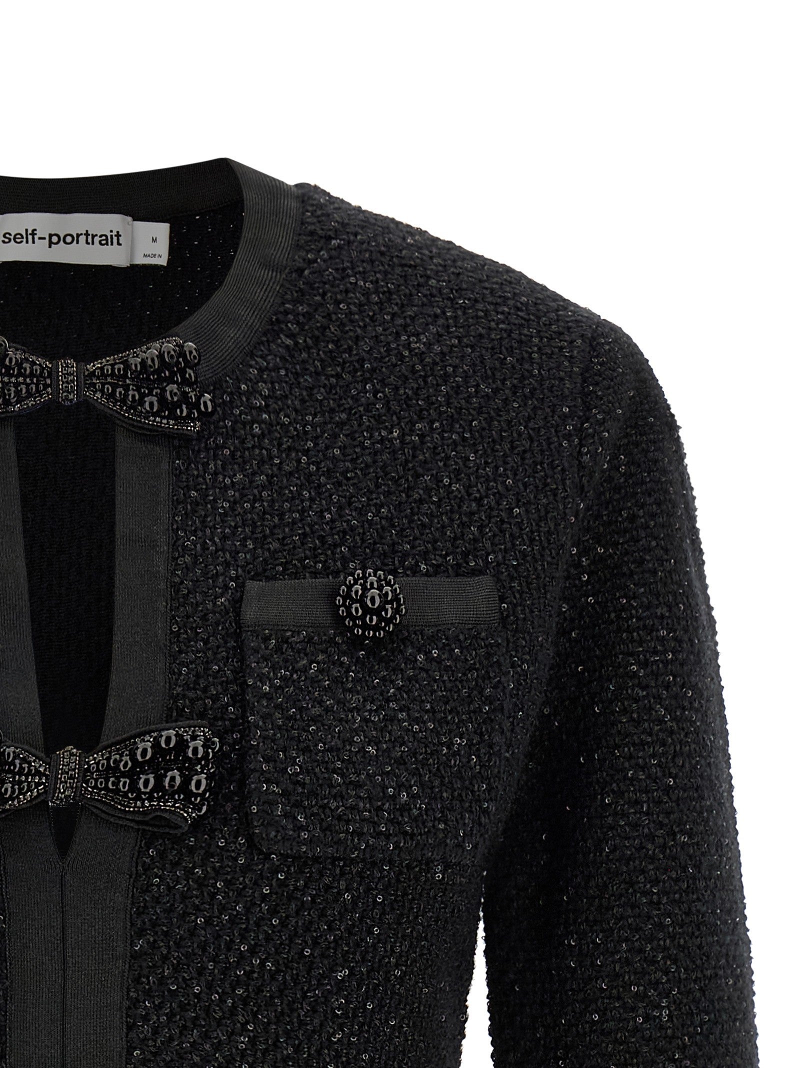 self-portrait Black Sequin Knit Mini Dress Black