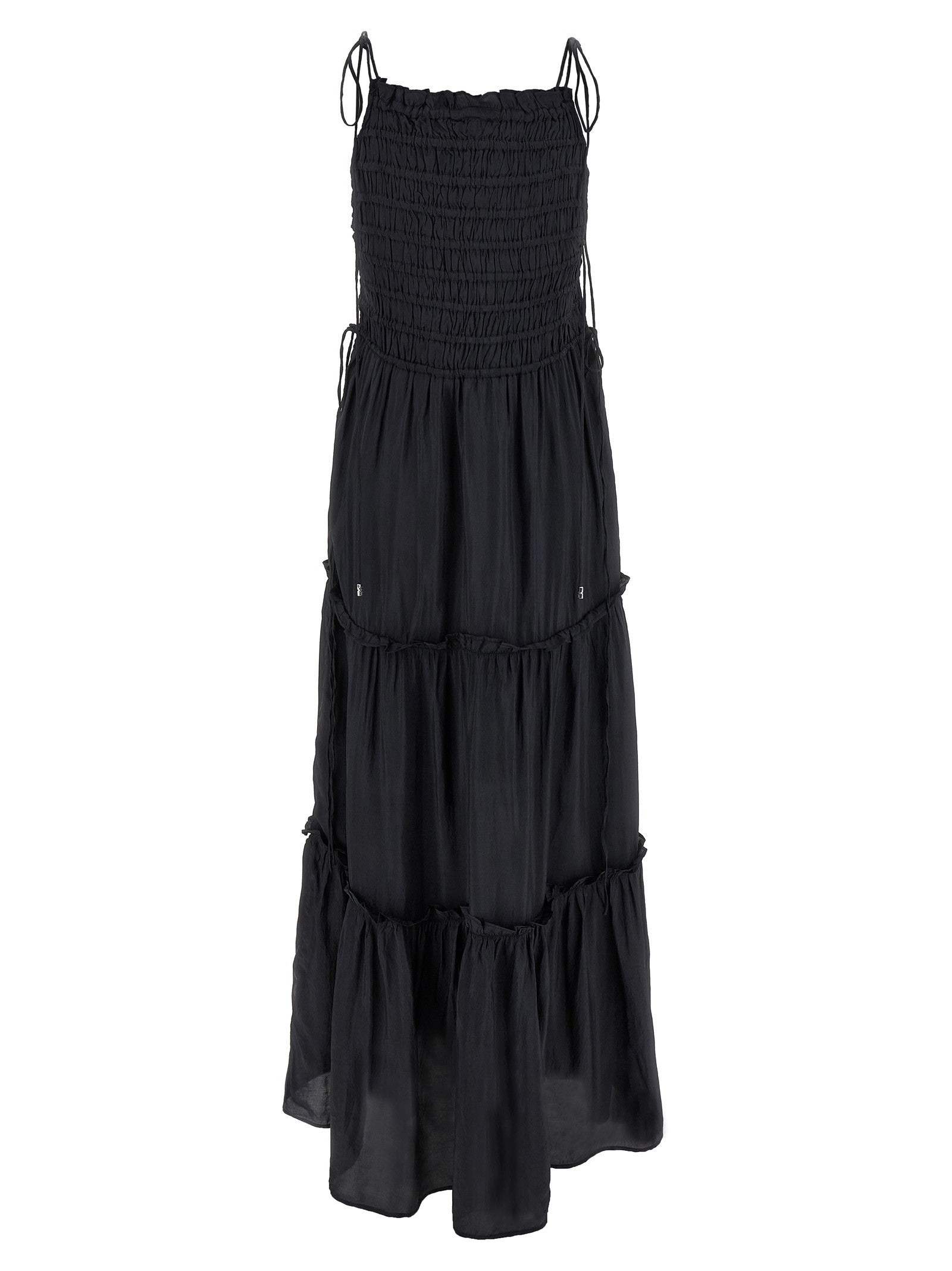 Ganni Black Smock Tie Dress Grey