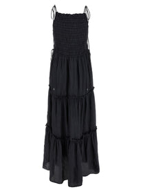 Ganni Black Smock Tie Dress Grey