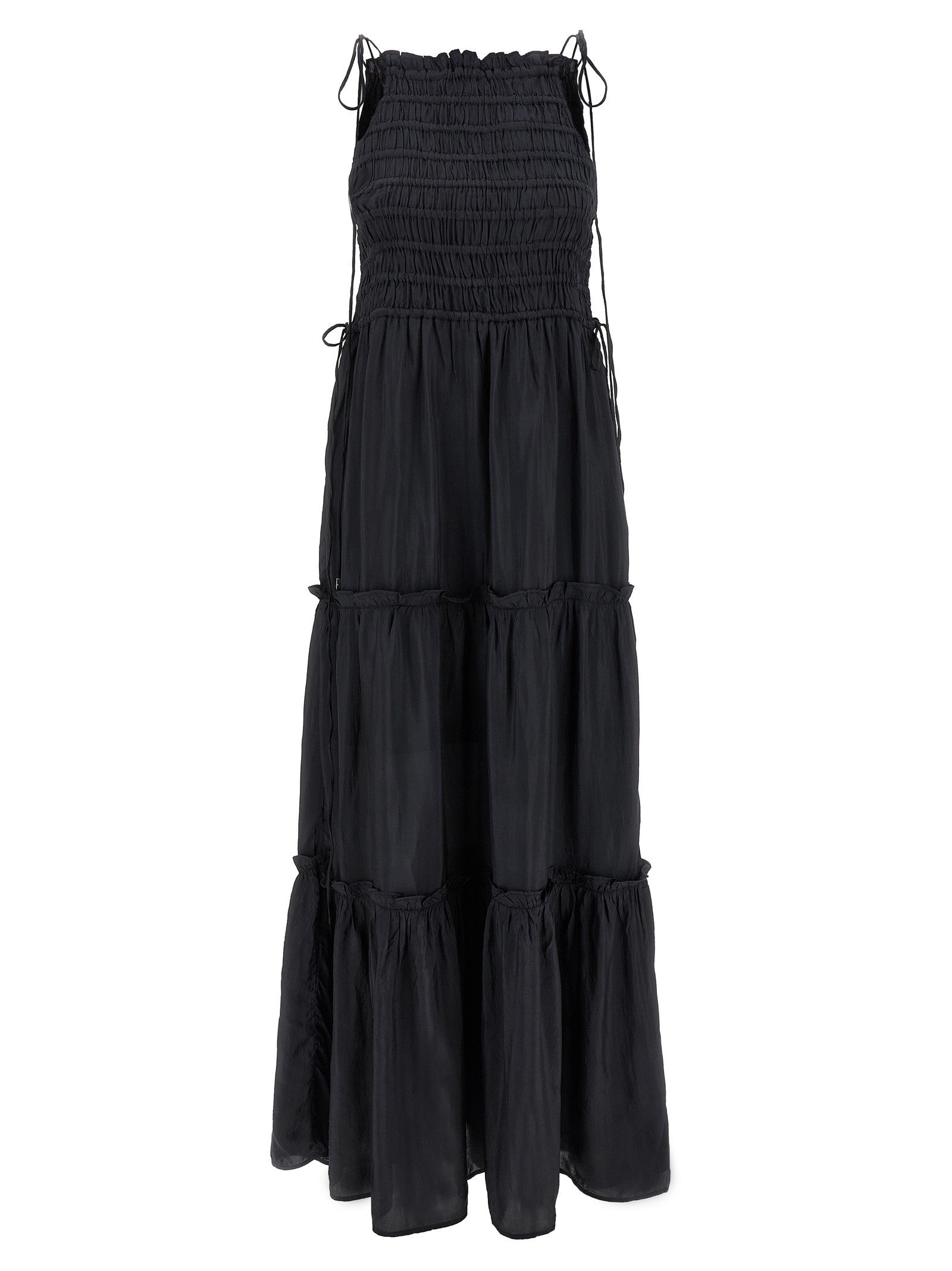 Ganni Black Smock Tie Dress Grey