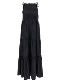 Ganni Black Smock Tie Dress Grey