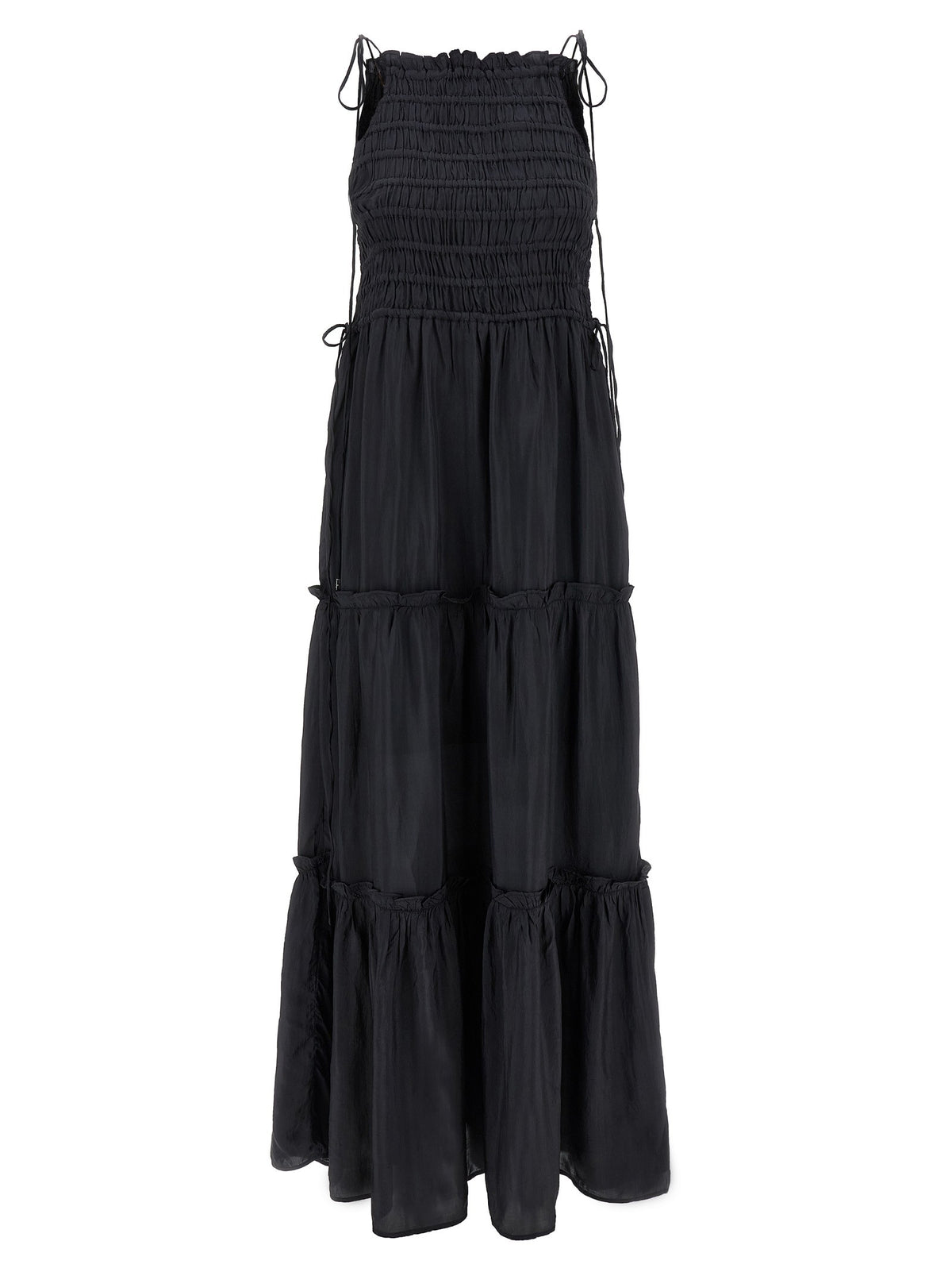 Ganni Black Smock Tie Dress Grey
