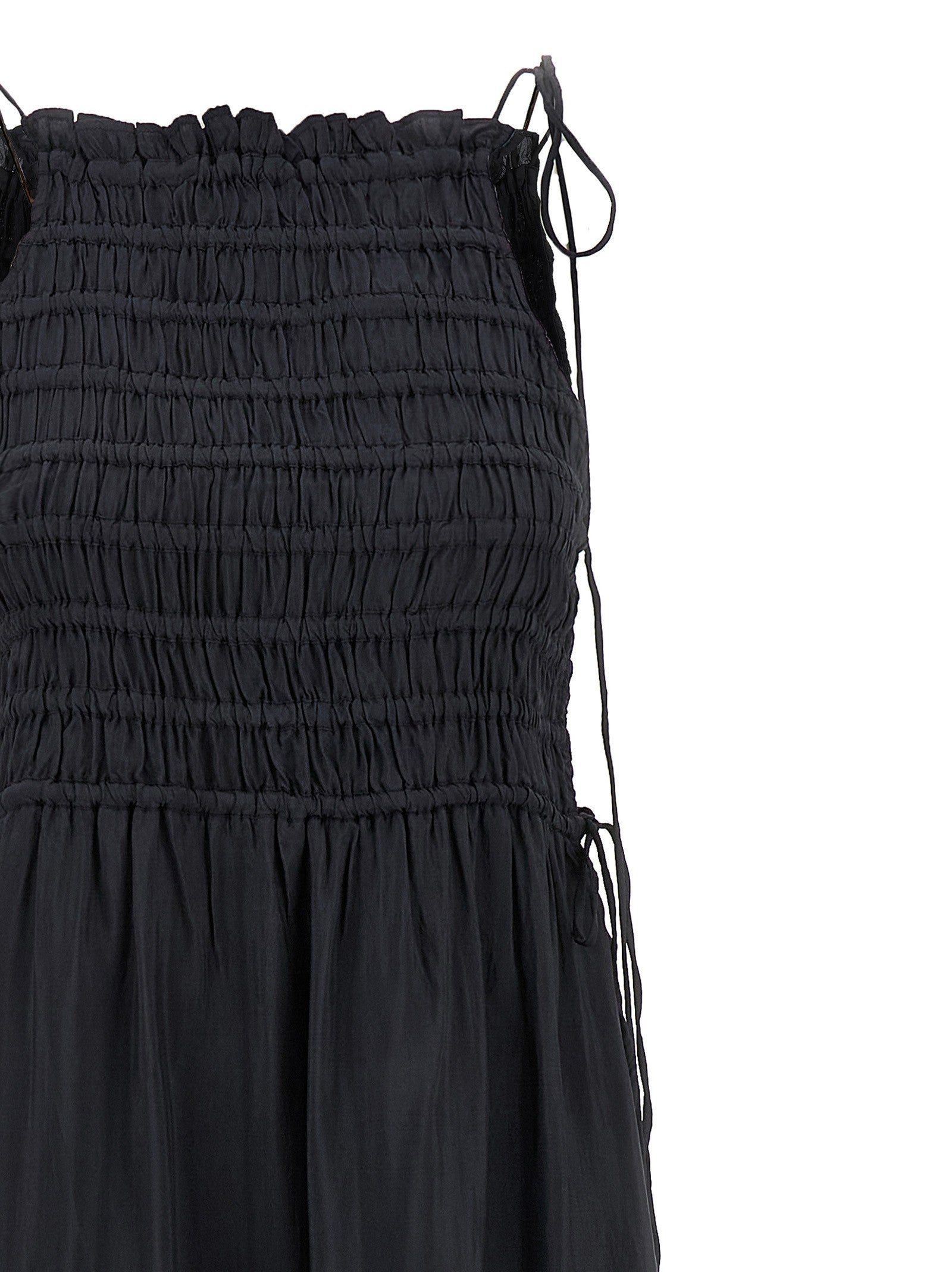 Ganni Black Smock Tie Dress Grey
