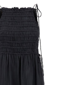 Ganni Black Smock Tie Dress Grey