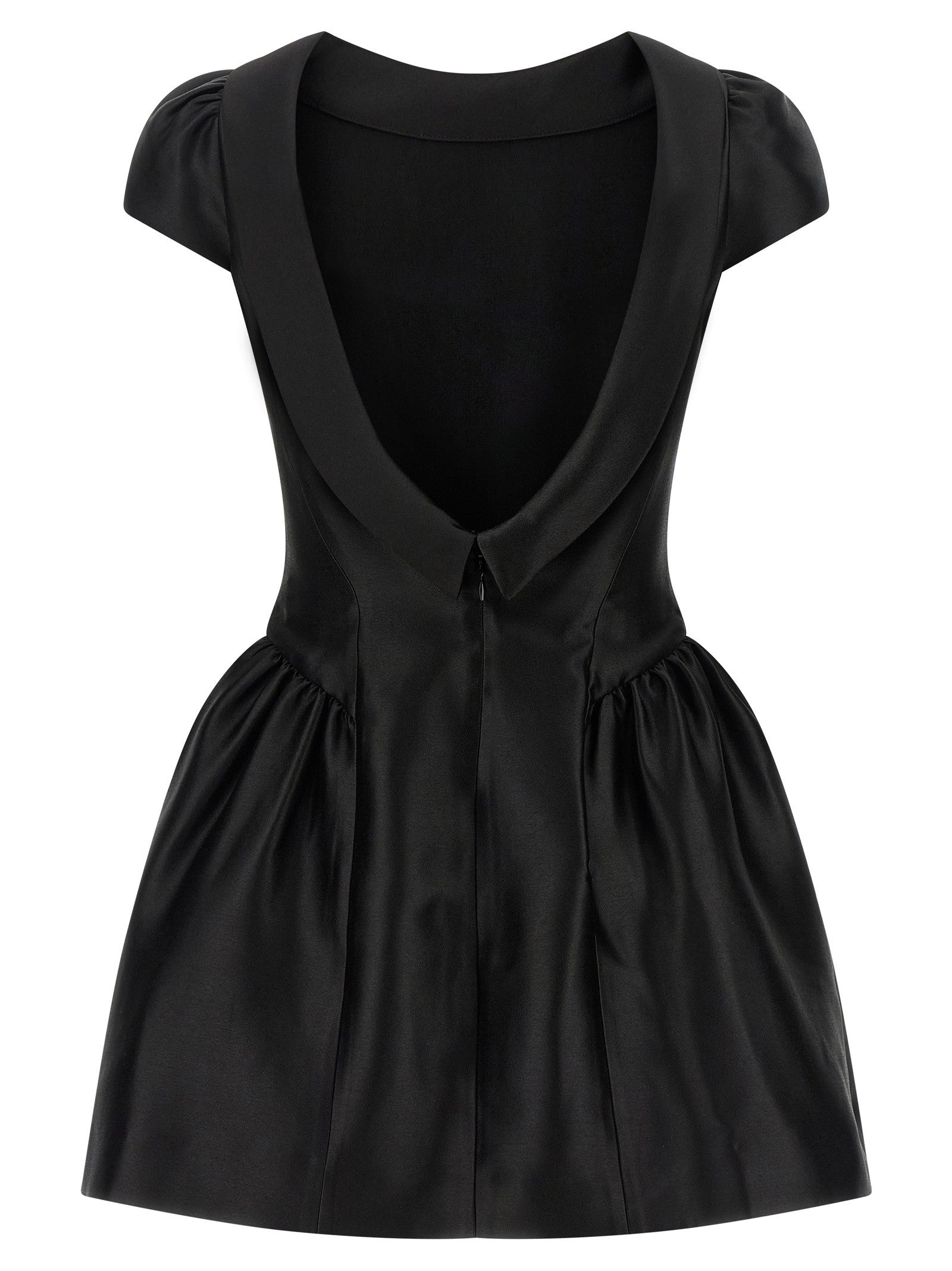 self-portrait Black Taffetà Collared Mini Dress Black