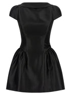 self-portrait Black Taffetà Collared Mini Dress Black