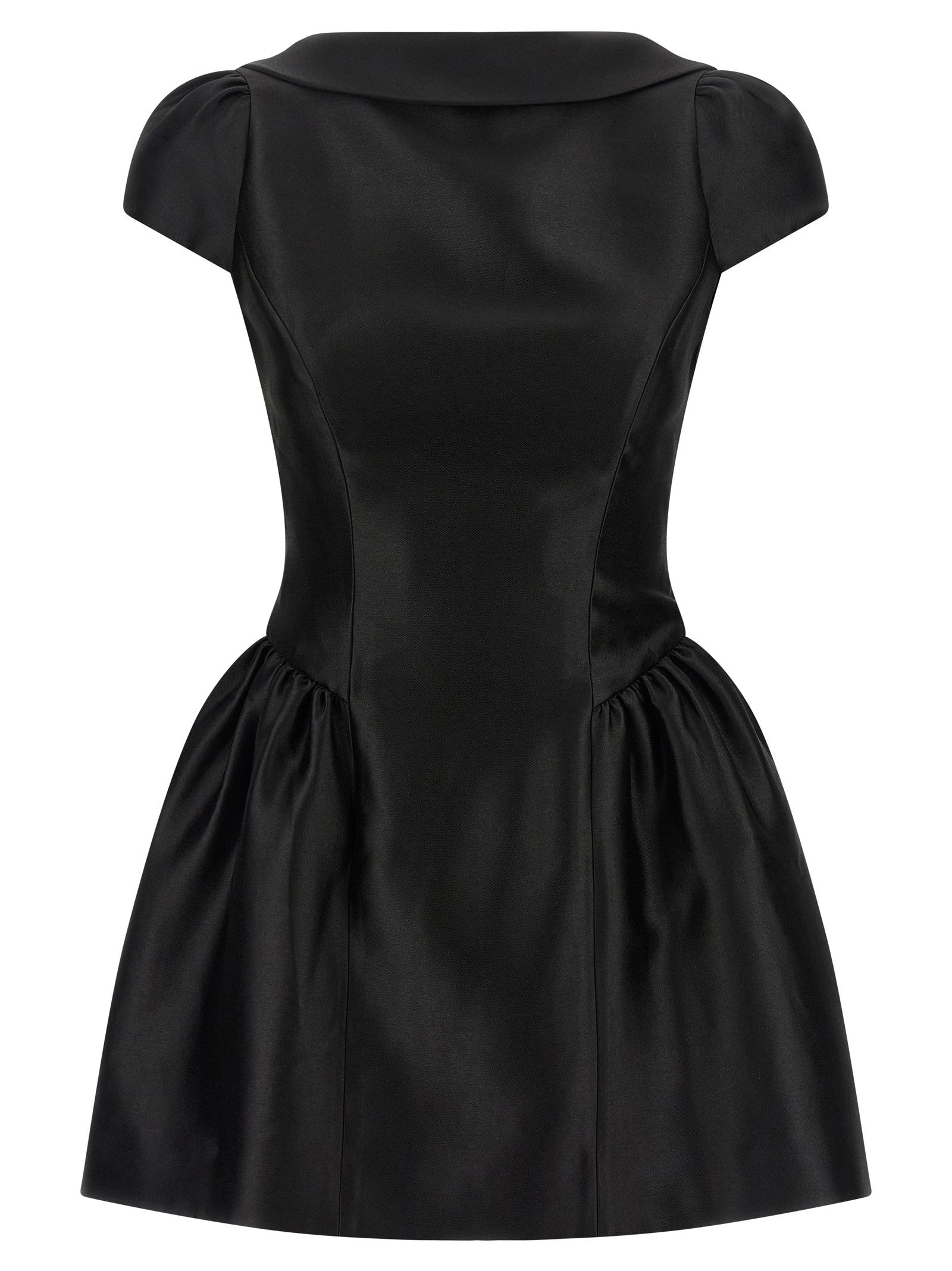 self-portrait Black Taffetà Collared Mini Dress Black