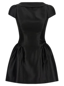 self-portrait Black Taffetà Collared Mini Dress Black