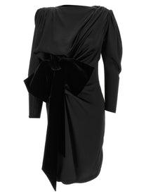 Balmain Black Velvet Bow Dress Black
