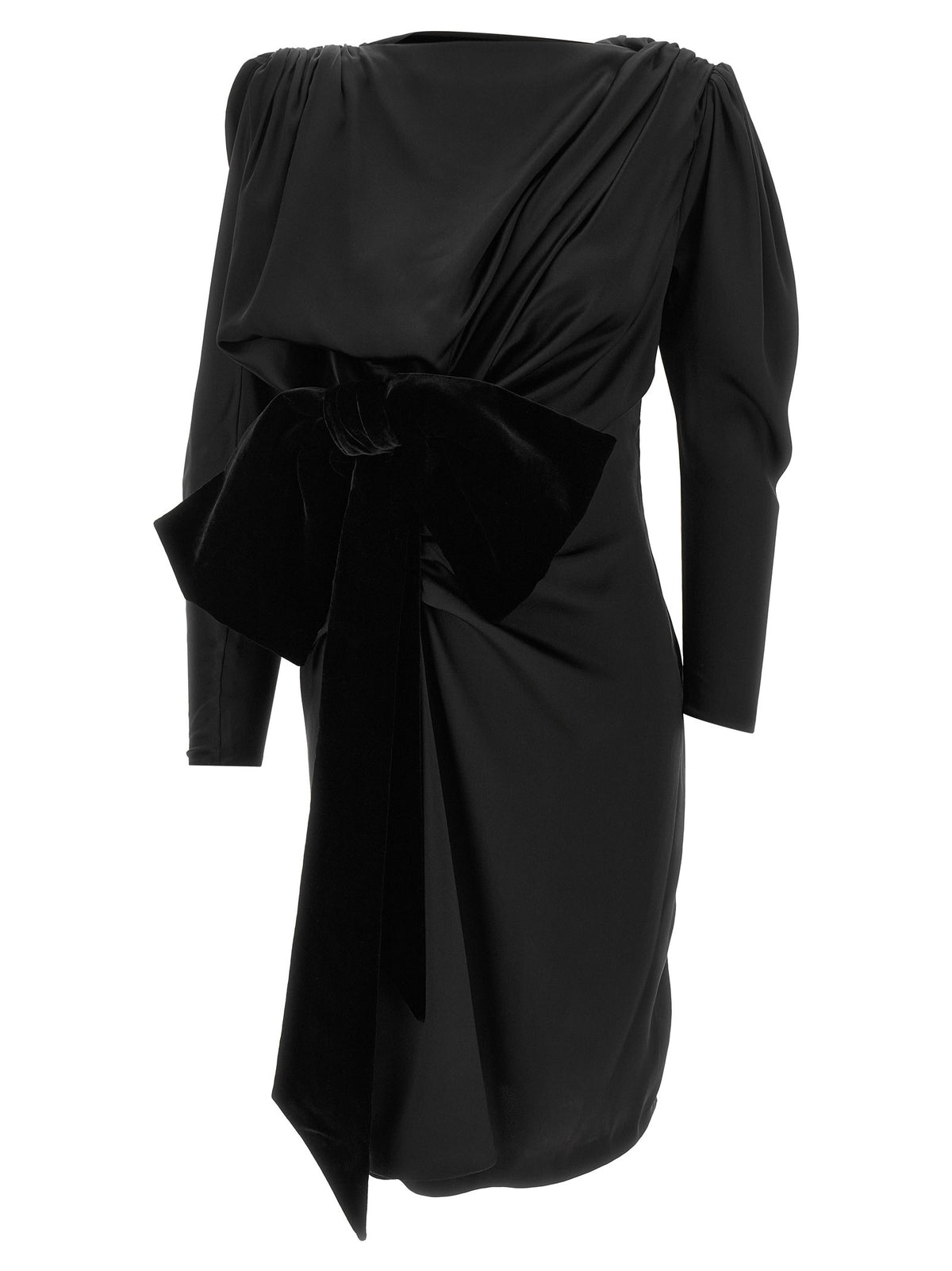 Balmain Black Velvet Bow Dress Black