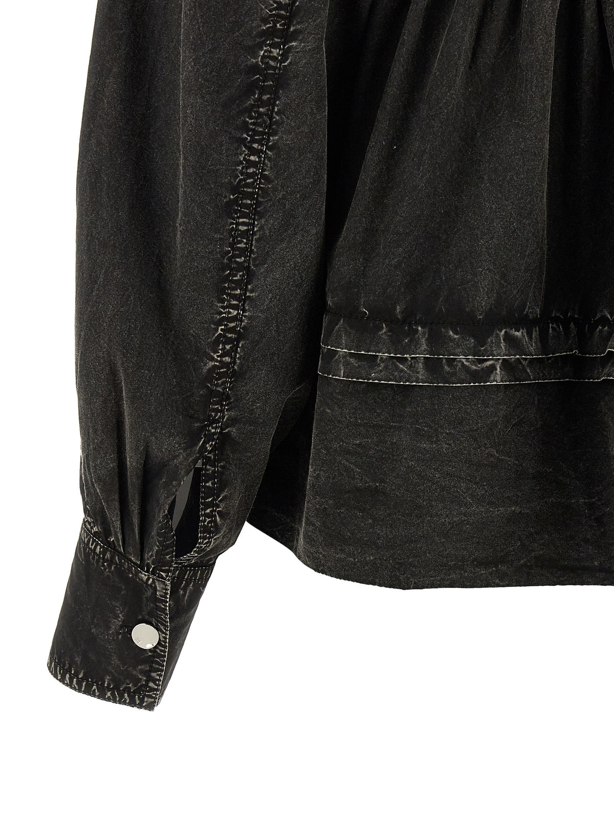 Ganni Black Washed Frill Blouse Black