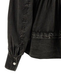 Ganni Black Washed Frill Blouse Black