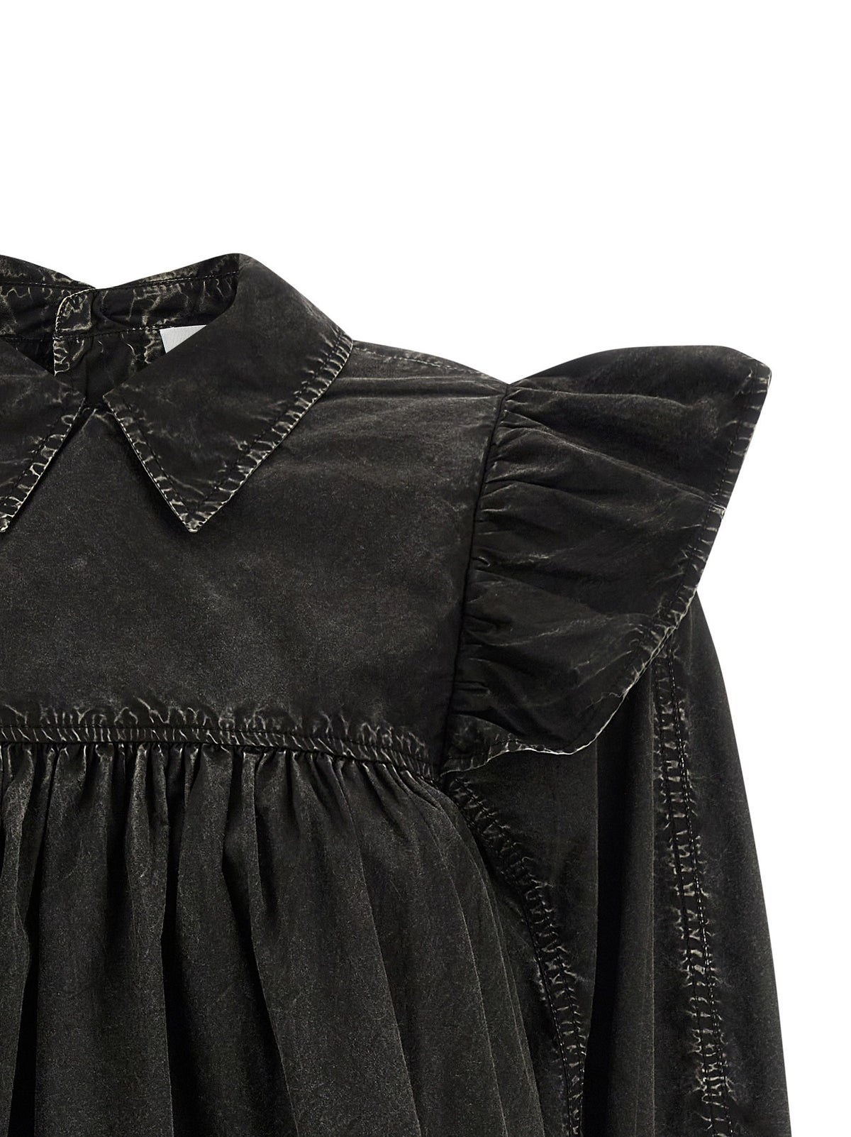 Ganni Black Washed Frill Blouse Black, view 3