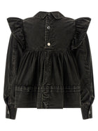 Ganni Black Washed Frill Blouse Black, view 2