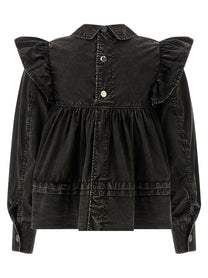 Ganni Black Washed Frill Blouse Black