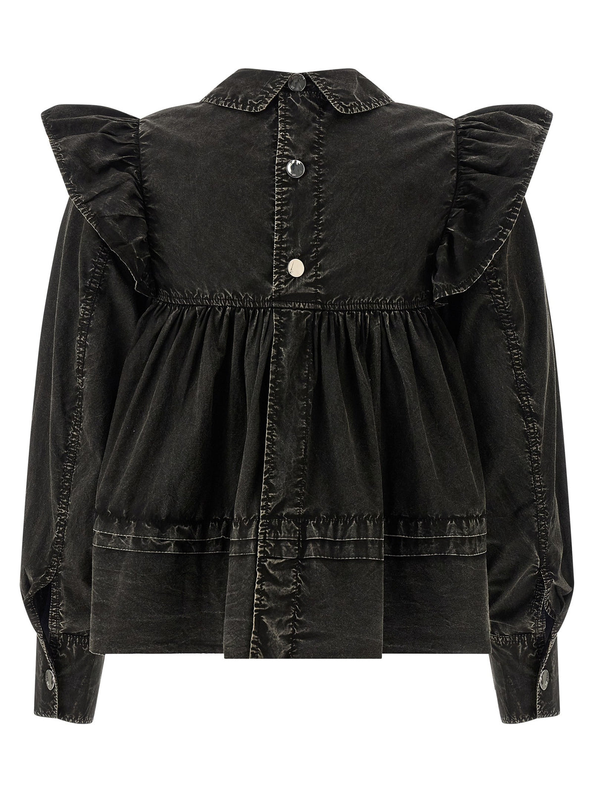 Ganni Black Washed Frill Blouse Black, view 2