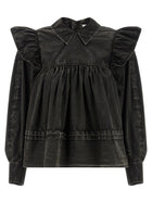 Ganni Black Washed Frill Blouse Black