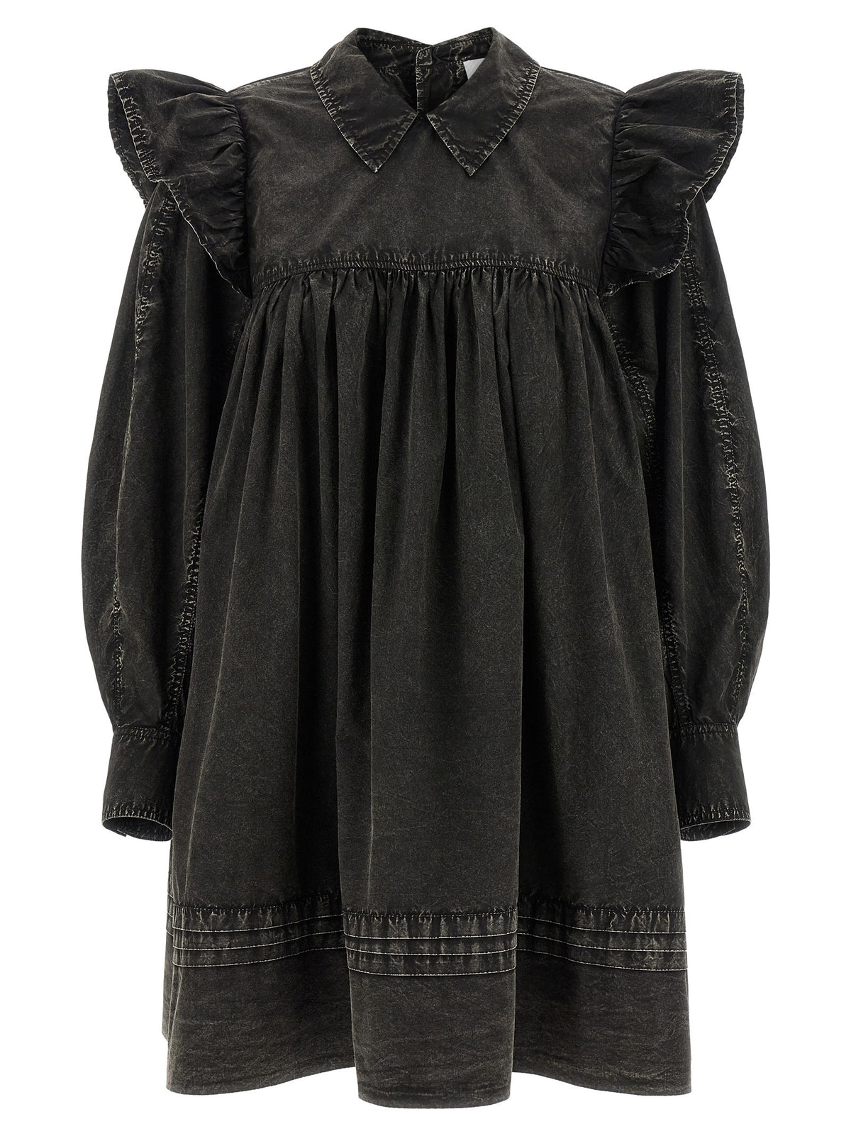 Ganni Black Washed Mini Shirt Dress Black