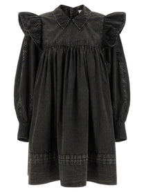 Ganni Black Washed Mini Shirt Dress Black