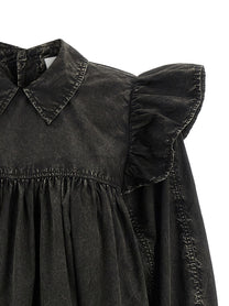 Ganni Black Washed Mini Shirt Dress Black