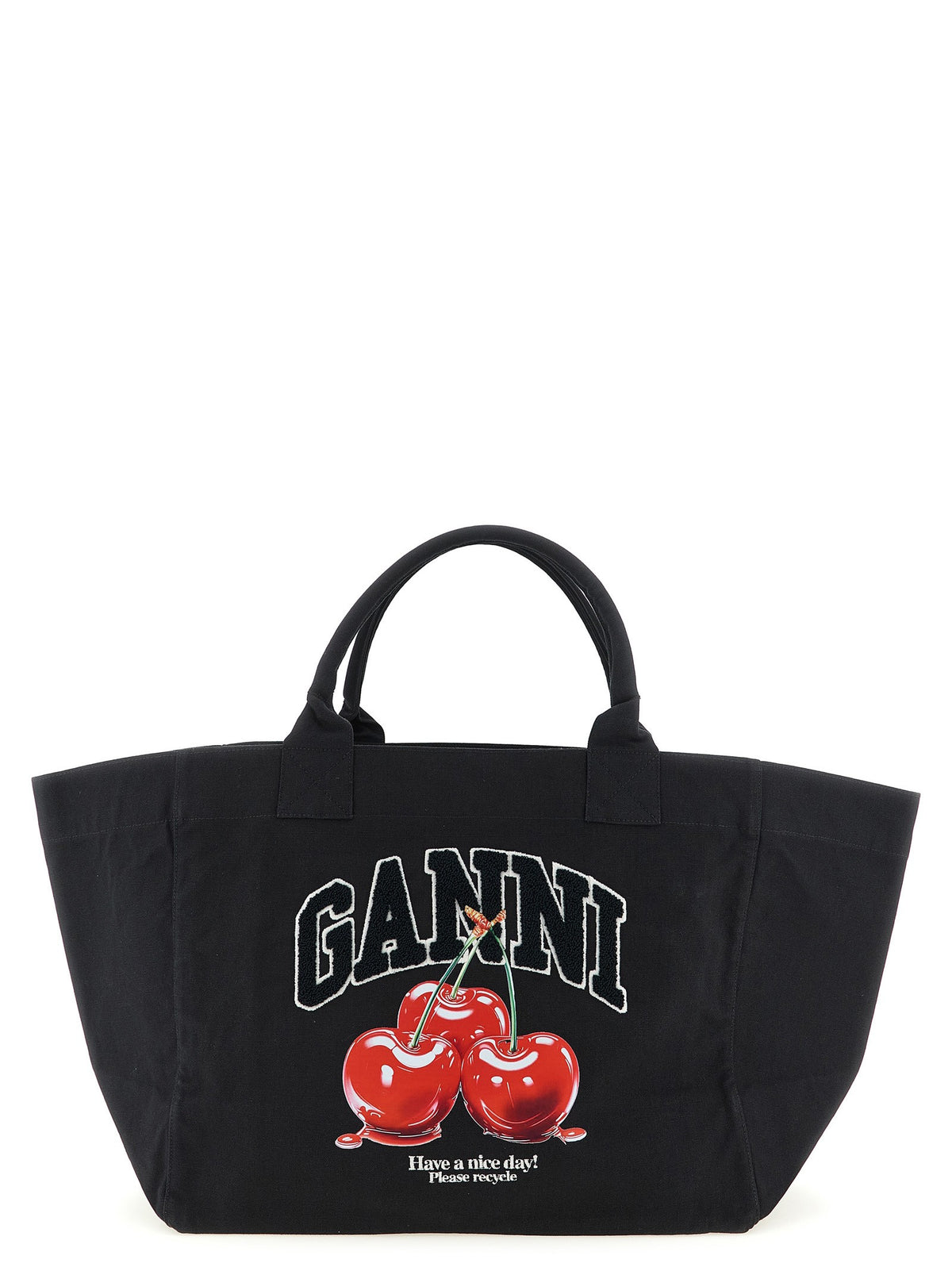 Ganni Black Xxl Cherry Tote Shopping Bag Black