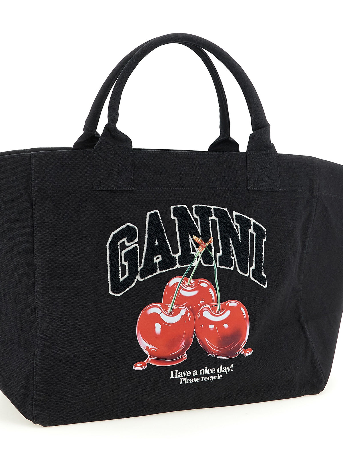 Ganni Black Xxl Cherry Tote Shopping Bag Black, view 3
