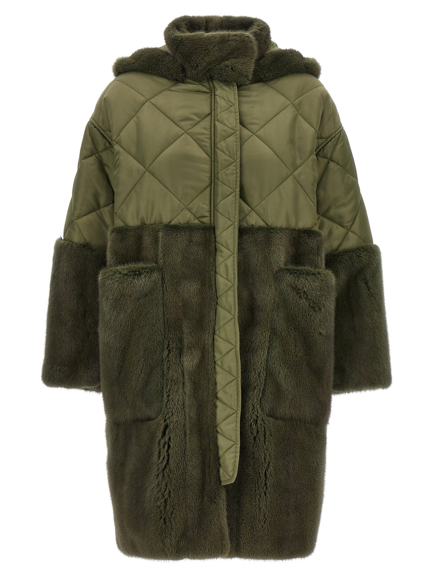 BLANCHA - BLANCHA - ’Nylon Diamond-Visone’ long down jacket - Women’s Outerwear