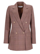 Max Mara Women's Wool Principe Galles Blazer Double-Breasted Brown