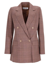 Max Mara Women's Wool Principe Galles Blazer Double-Breasted Brown