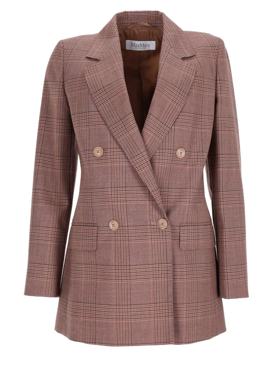 Max Mara Women's Wool Principe Galles Blazer Double-Breasted Brown