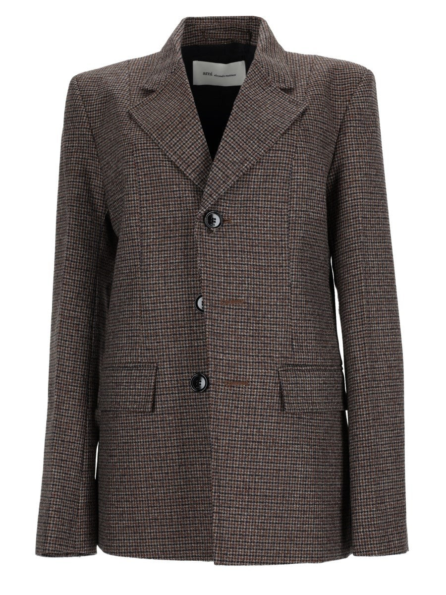 Ami Paris Women's Wool Blazer Single-Breasted Brown