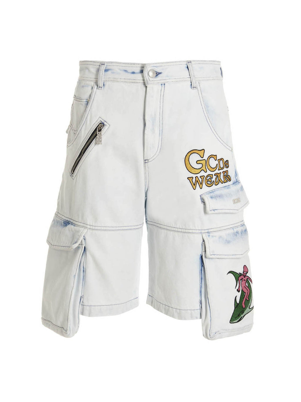 GCDS Bleached Embroidered Ultracargo Bermuda Shorts Blue