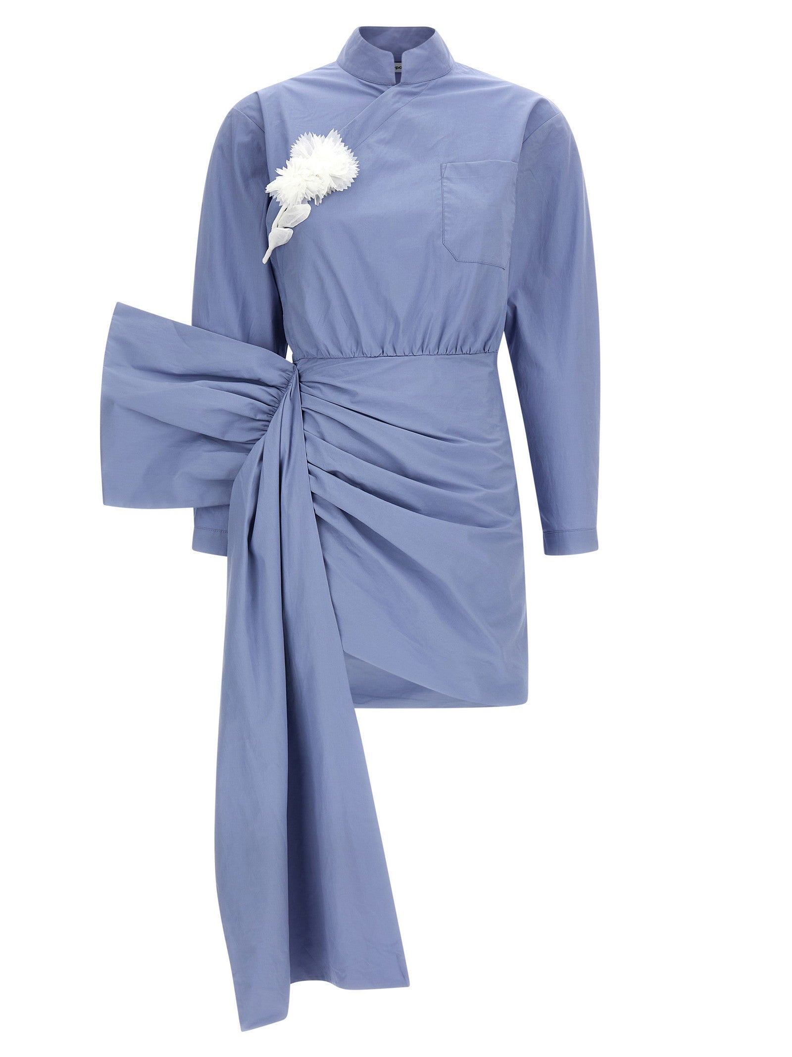 self-portrait Blue Cotton Tie Side Mini Dress Blue